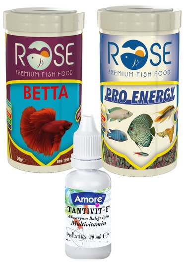 Rose Betta Granulat 100ml, Pro Energy 100ml Balık Yemi, Vitamin Set