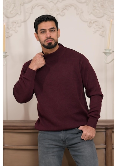 Woolen World Balıkçı Yaka Kalın Yünlü Erkek Triko Kazak Bordo