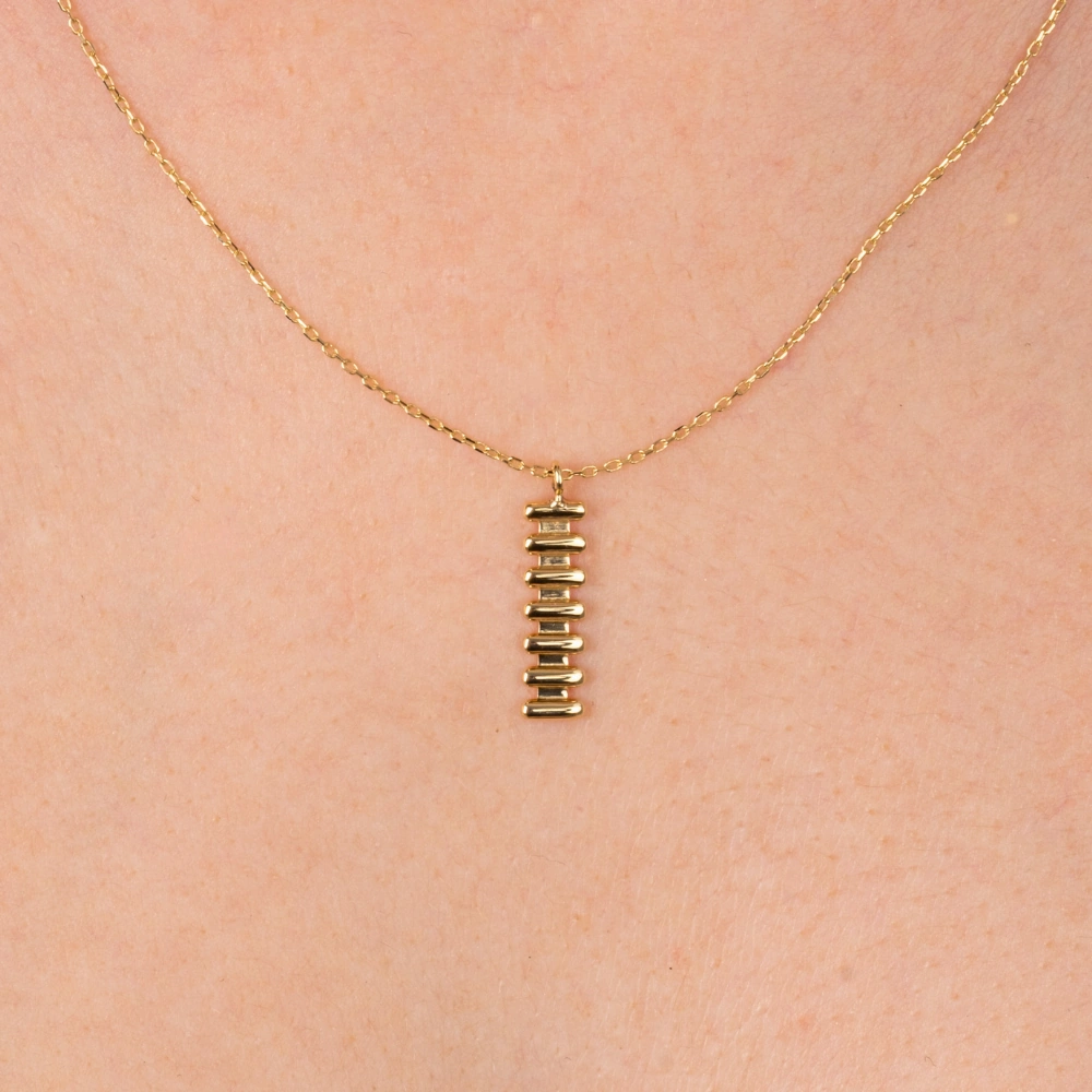 Gümüş Kolye - Çubuk Çizgili 925 Ayar Gümüş Kolye Sarı