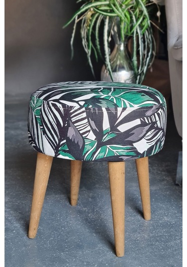 Retro Puf Yaprak Desenli Yaprak Desenli