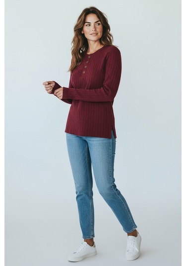 Kadın Yaka Düme Detaylı Mevsimlik Bluz Bordo