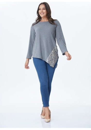 Yırtmaç Detaylı Örme Tunik-gri Gri