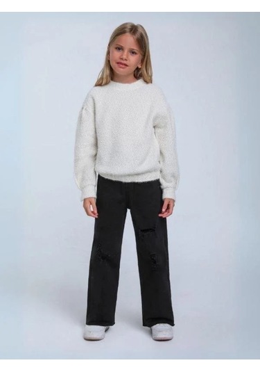 Kız Çocuk Simli Kırçıllı Bluz-14313 Beyaz