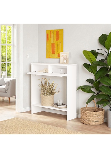 Robin Home Asimetrik Aynalı Dresuar 2 Kapaklı Hol Antre Beyaz 80cm No1 Beyaz