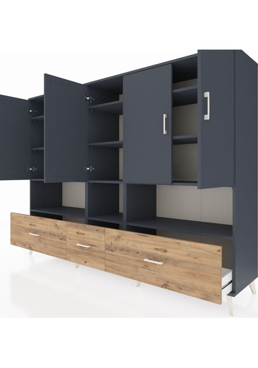 Hyperion Dolap 12 Raflı 3 Çekmeceli 5 Kapaklı 220x44x163 Antrasit Antrasit-antrasit/çam