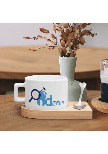 Bk Gift Kişiye Özel İsimli Diş Hekimi Tasarımlı-5, Ahşap Altlıklı Seramik Fincan, Meslek Hediyesi, Yeni İş Hediyesi Kobitmeyen137928 Bk Gift