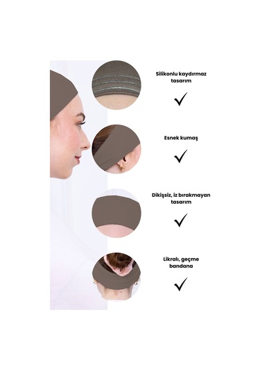 Kaymayan Silikonlu Bandana Bone - Sportif Saç Bandı-kahverengi Kahverengi