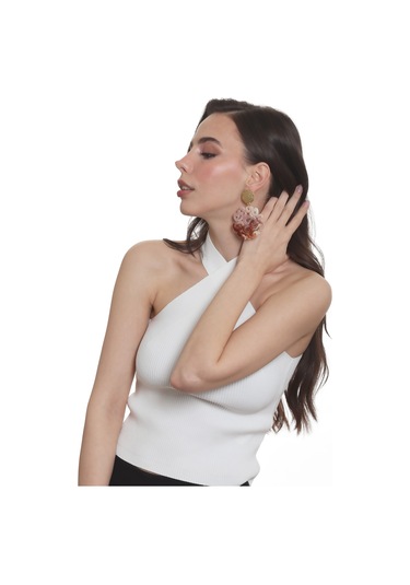 Labalaba Kadın Çivili Model Akrilik Tasarım Büyük Küpe Kahverengi - Altın