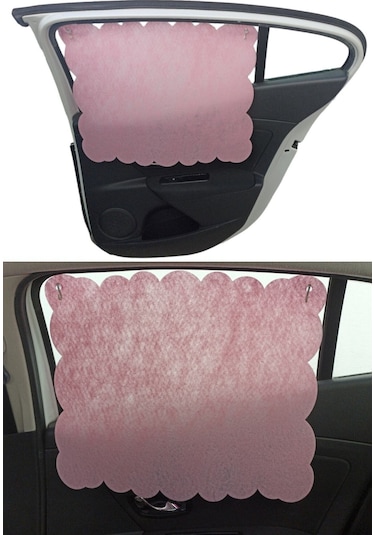 Oto Güneşlik Perdesi Yan Cam Araç Arka Koltuk Emzirme Örtüsü Açık Pembe Keçe Vantuz Tutucaklı 2 Adet
