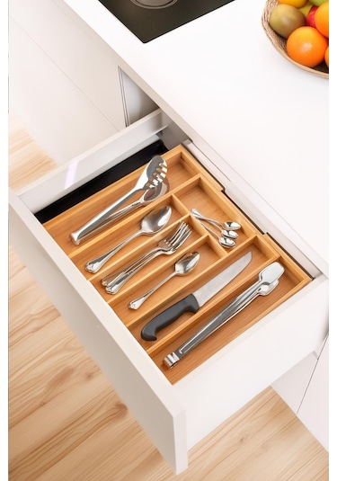 Soho Ölçü Ayarlı 5/7 Bölmeli Bambu Kaşıklık - Çekmece İçi Ve Tezgah Üstü Kaşıklık Organizer