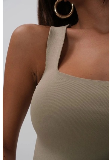 Tek Omuz Crop Bluz Bej