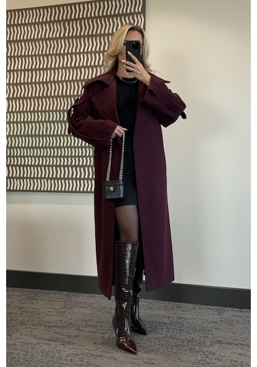 Bordo Kolları Cep Detaylı Premium Kaban - 408033 Bordo