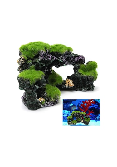 Xindoker Akvaryum Dekoru: Gerçekçi Yosunlu Mercan Kayalığı Ve Resin Deniz Taşı, Balıklar İçin Güvenli Ve Bakım Gerektirmeyen