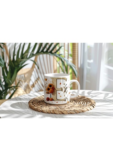 E Harfi Pembe Kareli Kalpli Göz Emojili Kupa Bardak Eğlenceli Kareli Tasarım Kahve Çay Kupası Beyaz