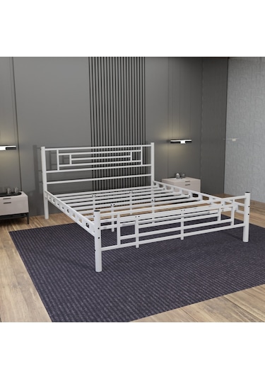 Manolya Çift Kişilik Metal Karyola A Kalite, Ses Çıkarmaz ,ölçülü Model Karyola Beyaz