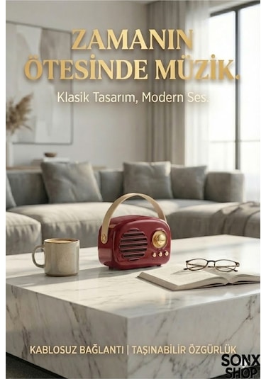 Nostaljik Retro Bluetooth Hoparlör - Fm Radyo, Usb Ve Bluetooth Kablosuz Hoparlör