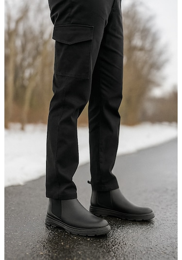 Growish Gre0157-3 Hakiki Deri Kaydırmaz Koku Yapmaz Kalın Taban Chelsea Üst Kalite Bot Siyah