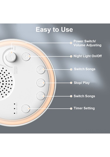Yaleker Bebekler Ve Yetişkinler İçin 16 Sesli Usb Şarjlı Mini Beyaz Gürültü Makinesi - Gece Lambalı Beyaz