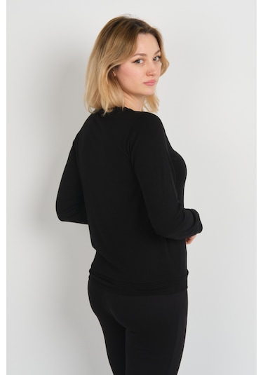 Sistas Kadın Taş Ve Boncuk Süslemeli Uzun Kollu Bluz 24589 Siyah Siyah