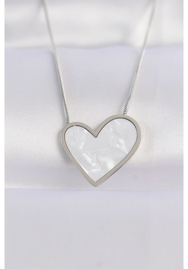 Ezoconcept 316l Çelik Zincir Gümüş Renk Mermer Desenli Kalp Kolye Çok Renkli