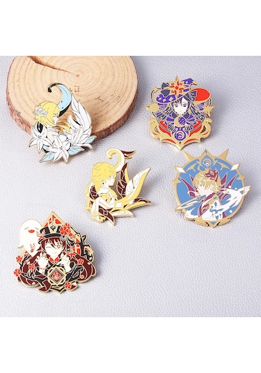 Oyun Genshin Etki Emaye Pim Anime Wendi Zhongli Keqing Tartaglia Hu Tao Xingqiu Xingqiu Çok Renkli