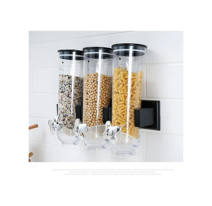 3 Adet Tahıl Dağıtıcı Çift Tek Kuru Gıda Snack Tahıl Teneke Kutu Plastik Depolama Konteyner Duvar Asılı Ev Organizatör Tankları Şişeler, Kavanozlar Ve Amp Kutular 3 Kaşık Klipsli