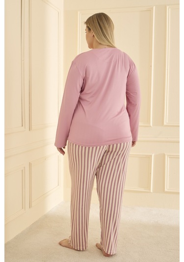 Mihra Kadın Pijama Takımı Büyük Beden & Battal Uzun Kol Pembe