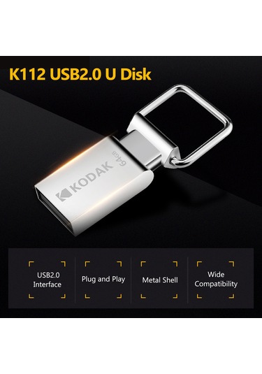 Springsun Kodak K112 Usb 2.0 Metal Usb Bellek 64gb - Su Geçirmez, Çarpıma Dayanıklı, Araç Uyumlu, Hızlı Veri Transferi, Gümüş Renk