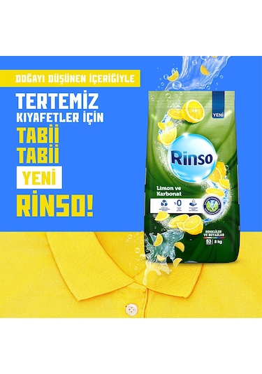 Rinso Limon ve Karbonat Renkliler ve Beyazlar için Toz Çamaşır Deterjanı 53 Yıkama 8 KG