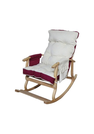 Padişah Lüx Ahşap Çift Minderli Çift Cepli Sallanan Sandalye Bordo - Krem