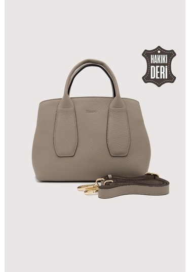 Hakiki Deri Kadın El Çantası Vizon Smr9226 Vizon
