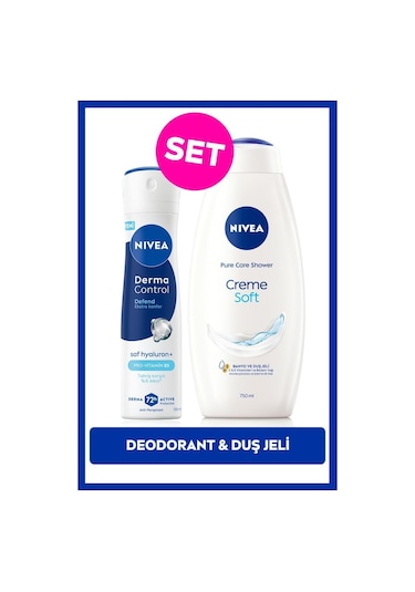 NIVEA Derma Control Defend Kadın Sprey Deodorant 150 ML + Creme Soft Kremsi Dokunuş Duş Jeli 750 ML