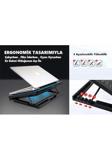 N99 Çift Fanlı Laptop Soğutucu Led Işıklı Ayarlanabilir Dizüstü Bilgisayar Standı