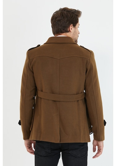 Mero Life Erkek Taba Kemerli Kaşe Kaban Trenç Model Taba