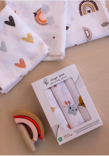 Çok Amaçlı Müslin Örtü & Battaniye 3'lü Set Pamuk Oeko-teks Sertifikalı 80x80 CM - Beyaz