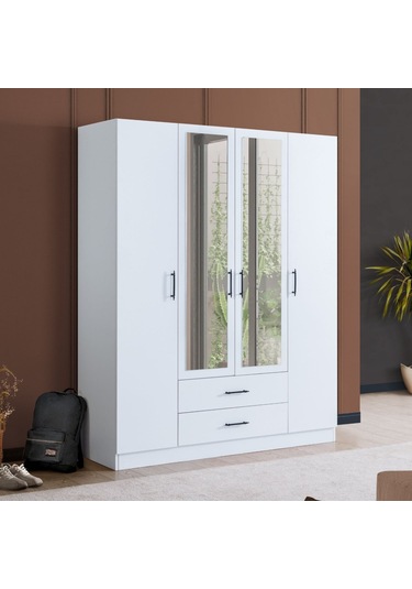 Gardırop, Blesk Hera 4 Kapaklı, Aynalı Çekmeceli Dolap Çok Renkli