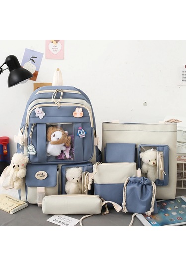 Vktech5'li Set Kawaii Kız Sırt Çantası - Okul, Seyahat Ve Kitap Taşıma Çantasıfildişi Fildişi