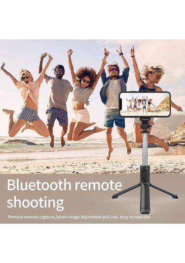 Springsun Kompakt 3'lü Bluetooth Selfie Çubuğu, Tripod Ve Kablosuz Kumanda İle, 101 Cm Uzunluk, 245 Döner Kafa, Siyah