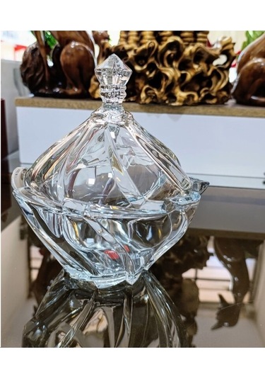 Kristal Kapaklı Şekerlik Kase 18 Cm Ağız Çapı Şeffaf