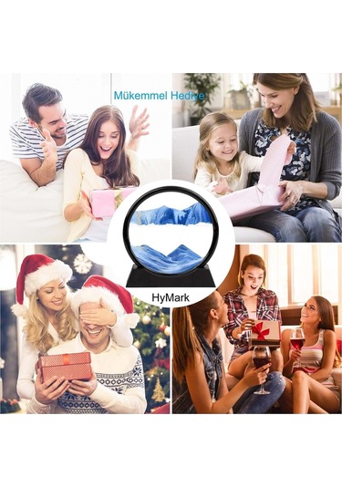 Plentiful Hareketli 3d Kum Saati 30cm Büyük Boy Mavi Yuvarlak 12inch Cam Dekoratif Sanatsal Rahatlatıcı