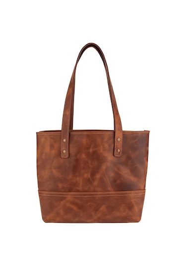 Twingold İsme Özel Tote Bag El Omuz Çantası - %100 Rainbow Deri - Ac03003 - Kahverengi Kahverengi
