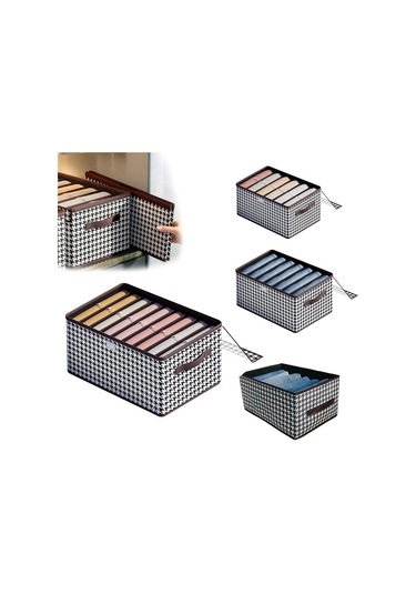 Xiyyadms Houndstooth Desenli 9 Bölmeli Non-woven Organizer Kutusu - 44x30x20cm, Çekmeceli, Yığılabilir, Ev İçi Giysi/çeşitli Eşya Depolama Kutusu