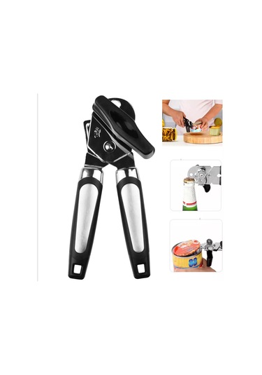 Monyee 3-ün-1 Paslanmaz Çelik Konserve Açıcı: Şişe Açıcı, Ergonomik Kolu Ve Anti Kayma Kelebeği - Siyah-gümüş Diğer
