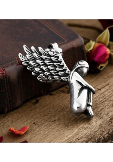 Çiftlere Özel Melek Kanadı & Diz Çöken Melek Kolye Seti Gümüş