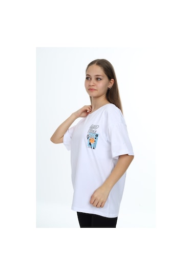 Toontoy Kids Toontoy Kız Çocuk Baskılı Tişört Beyaz