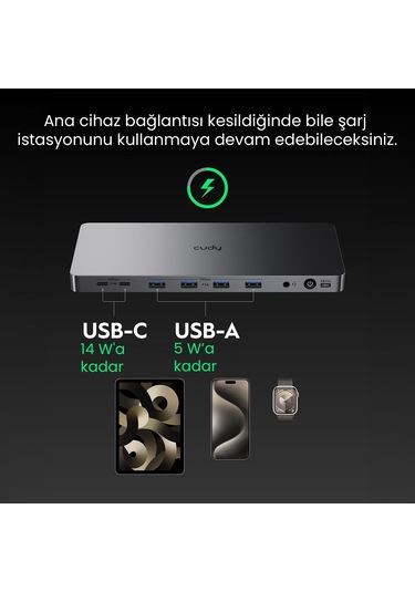 Cudy Cs700 Dual 4k 2xhdmı 2xdisplayport 2xusb-c 10gbps 4xusb-a 1xgigabit 100w Pd Dock İstasyonu