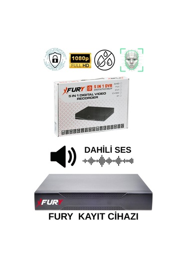 Fury 4 Lü Sesli Gece Renkli Görüş Güvenlik Kamerası Su Geçirmez Güvenlik Kamerası Seti 5590s 500gb