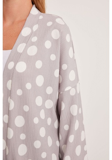 Bigdart Kadın Gri Beyaz Puantiyeli Örme Kimono 5862 001