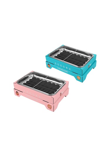 Ve Kompakt Tek Kullanımlık Kömür Izgarası Çıkarılabilir Paslanmaz Çelik Barbekü Sigara İçen Izgara Açık Hava Kamp Mavi Mavi