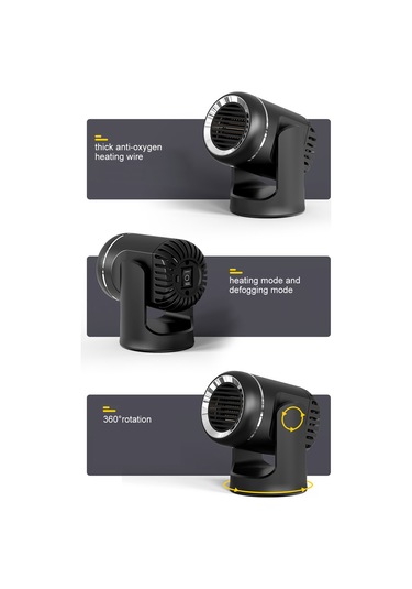 Neevoyu 12v Otomobil Isıtıcı: Soğuk-ısı Hava, Karlı Buz Ve Sis Temizleyici, 360 Döner, Hava Temizleyici Ve Aşırı Isı Korumalı Siyah